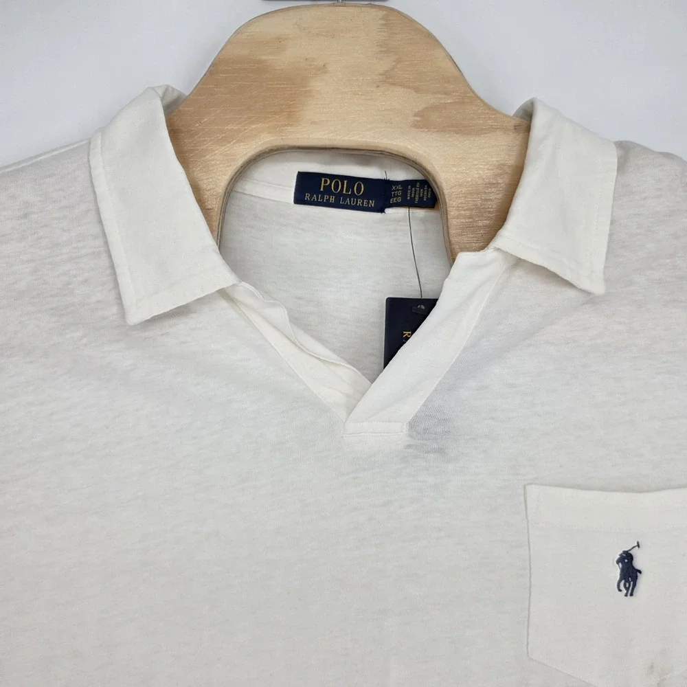 New Polo Ralph Lauren Polo Shirt Mens XL Cotton Linen White Standard Fit Preppy
